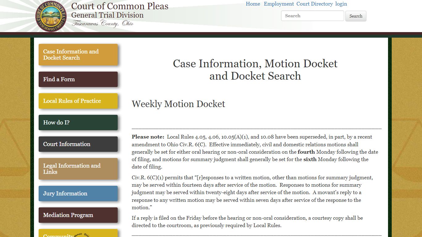 Case Information and Docket Search - Tuscarawas County, Ohio